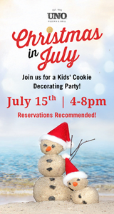 Join UNO Pizzeria in Winter Garden for Christmas in July on July 15th 5-8pm